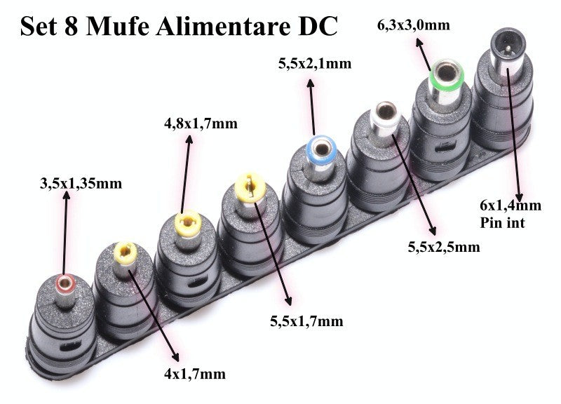 Set of 8 Adapter Plugs, 2.1mm DC Power, Various Output Plugs