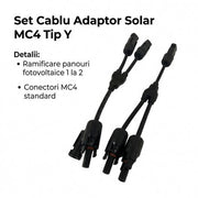 Set cabluri adaptor solar tip Y cu conectori MC4, 1000V DC, compatibil 4-6 mm², ramificare 1 la 2 panouri fotovoltaice