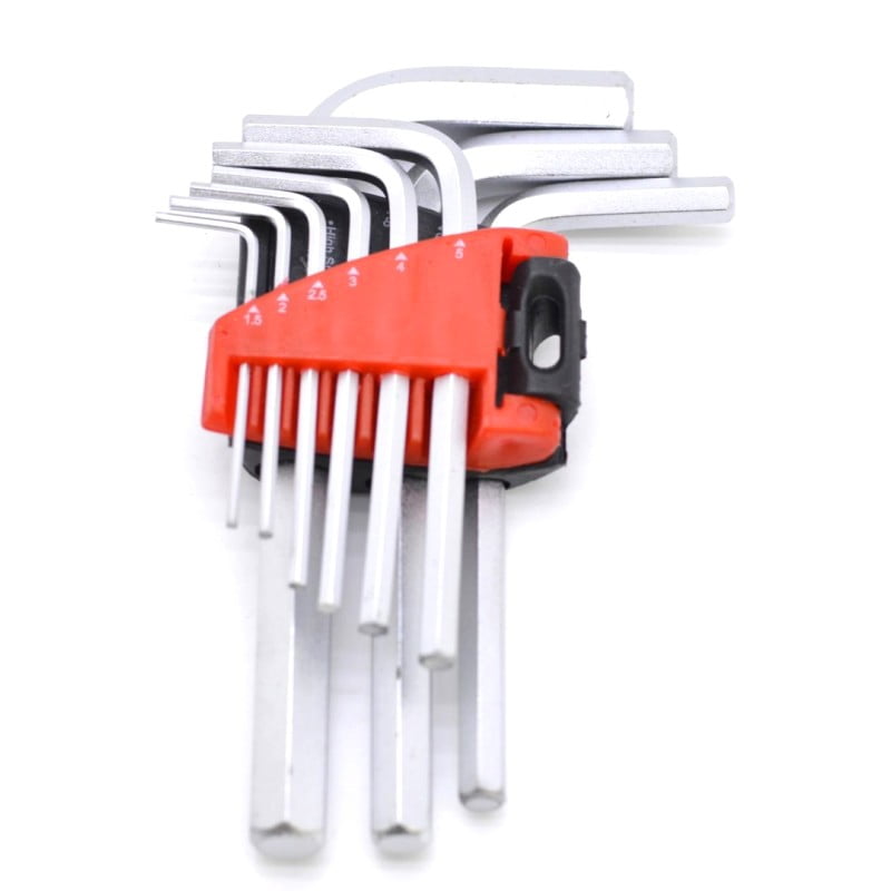 Set of 9 Professional Hex Key Wrenches, From 1.5mm to 10mm, Plastic Holder