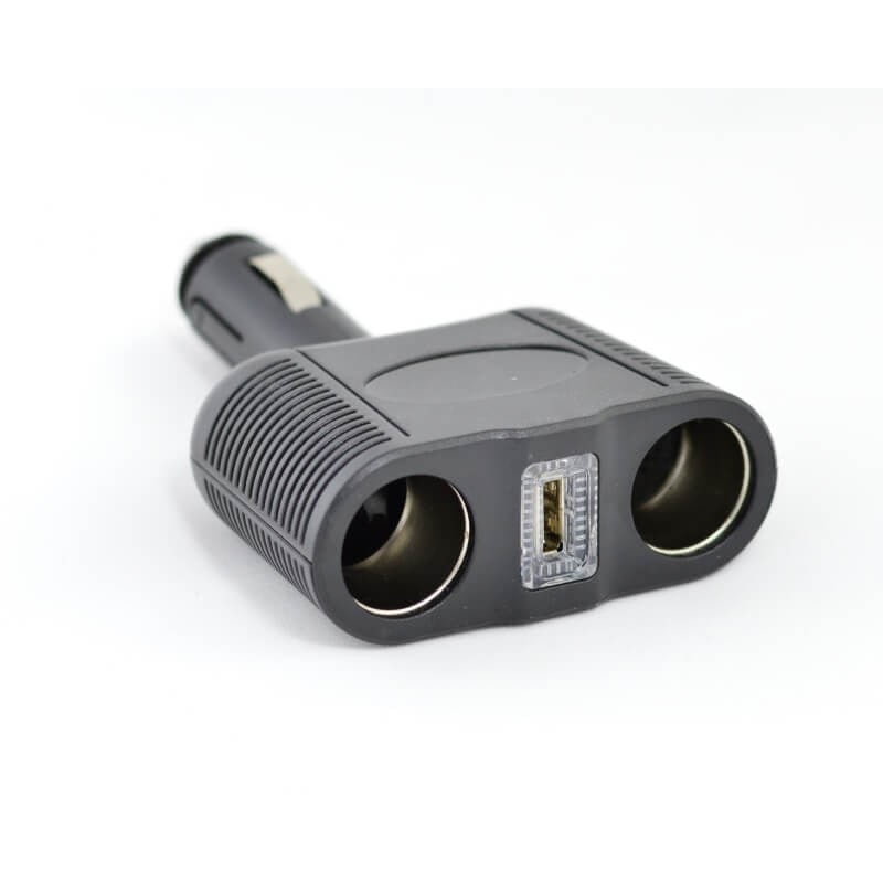 Car Cigarette Lighter Splitter with 2 Sockets + USB 12V/24V - 100W