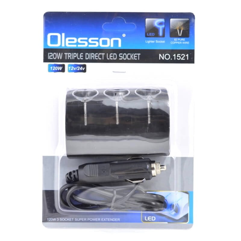 Car Cigarette Lighter Splitter with 3 Sockets 12V/24V - 120W