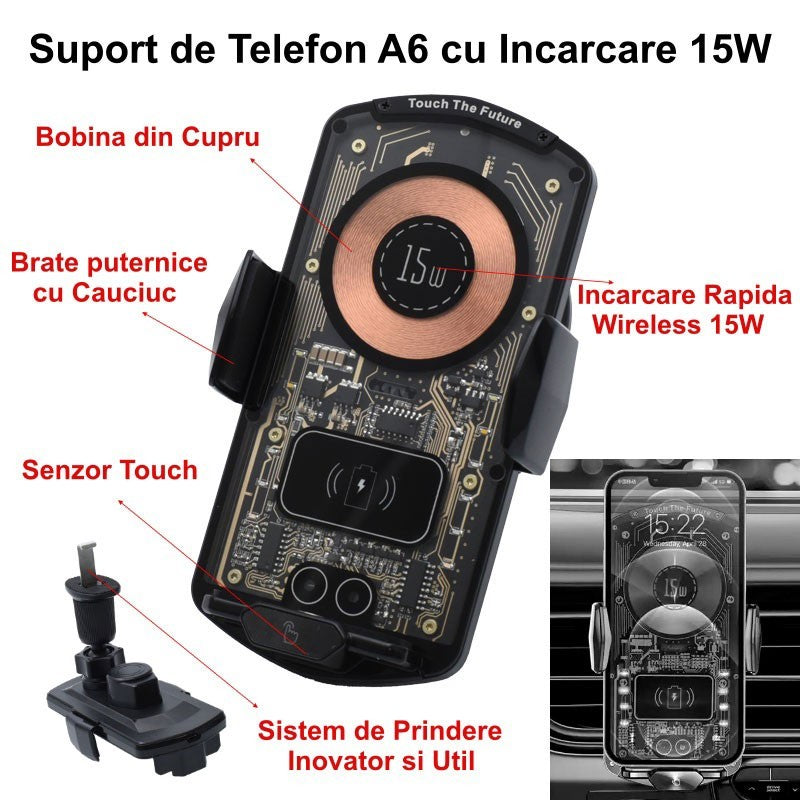 A6 Car Mount with 15W Wireless Charging and Touch Control