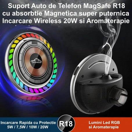 Magnetic Car Mount with 20W Wireless Charging and Aromatherapy / R18