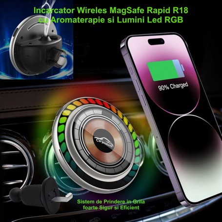 Magnetic Car Mount with 20W Wireless Charging and Aromatherapy / R18