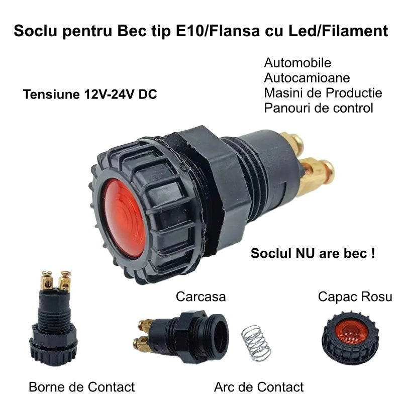 E10 LED Indicator Light Holder 12V-24V / Red