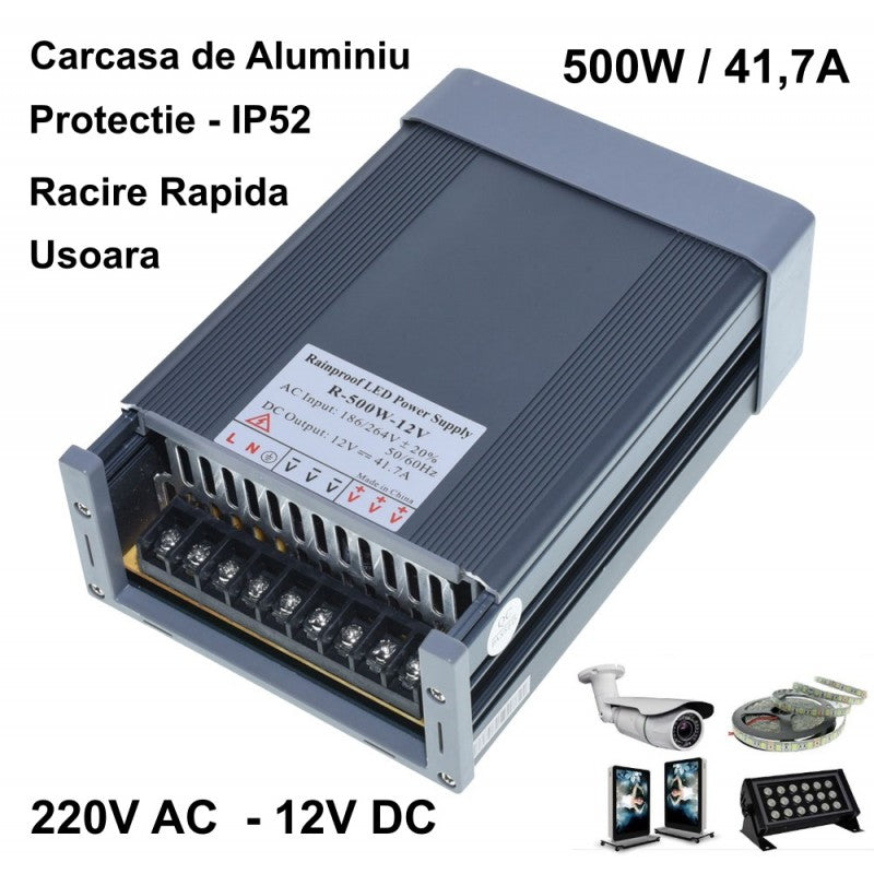 Power Supply, Outdoor, 12V, 500W, 41.7A, IP52