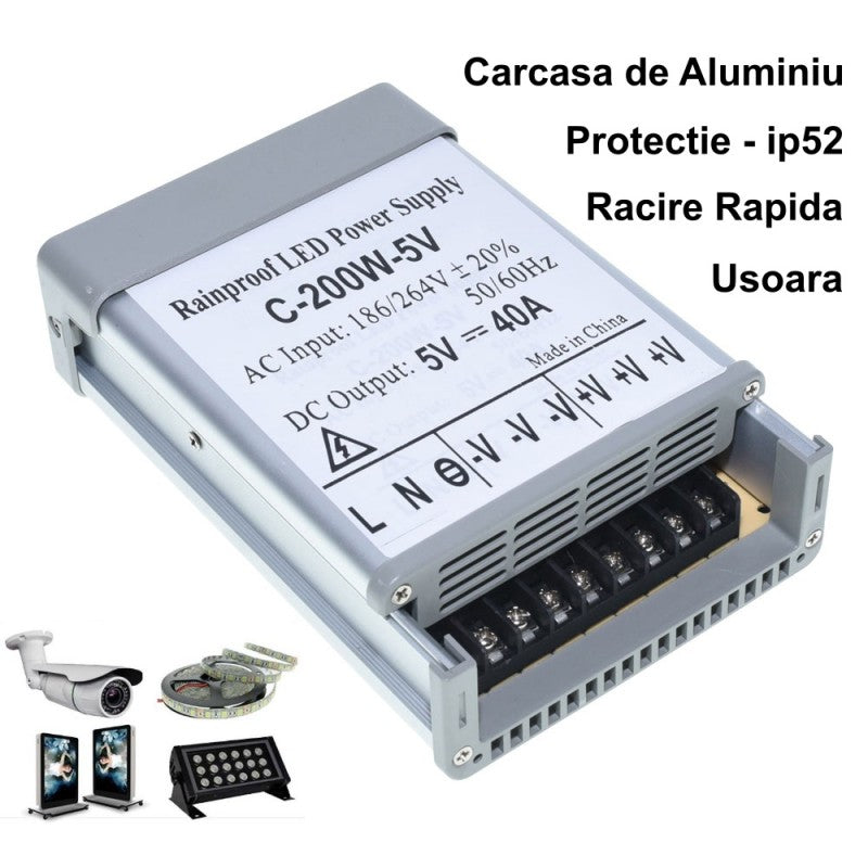 Power Supply, Outdoor, 5V, 200W, 40A, IP52