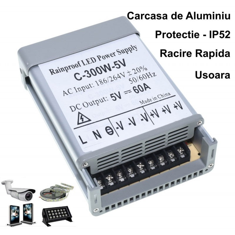 Power Supply, Outdoor, 5V, 300W, 60A, IP52