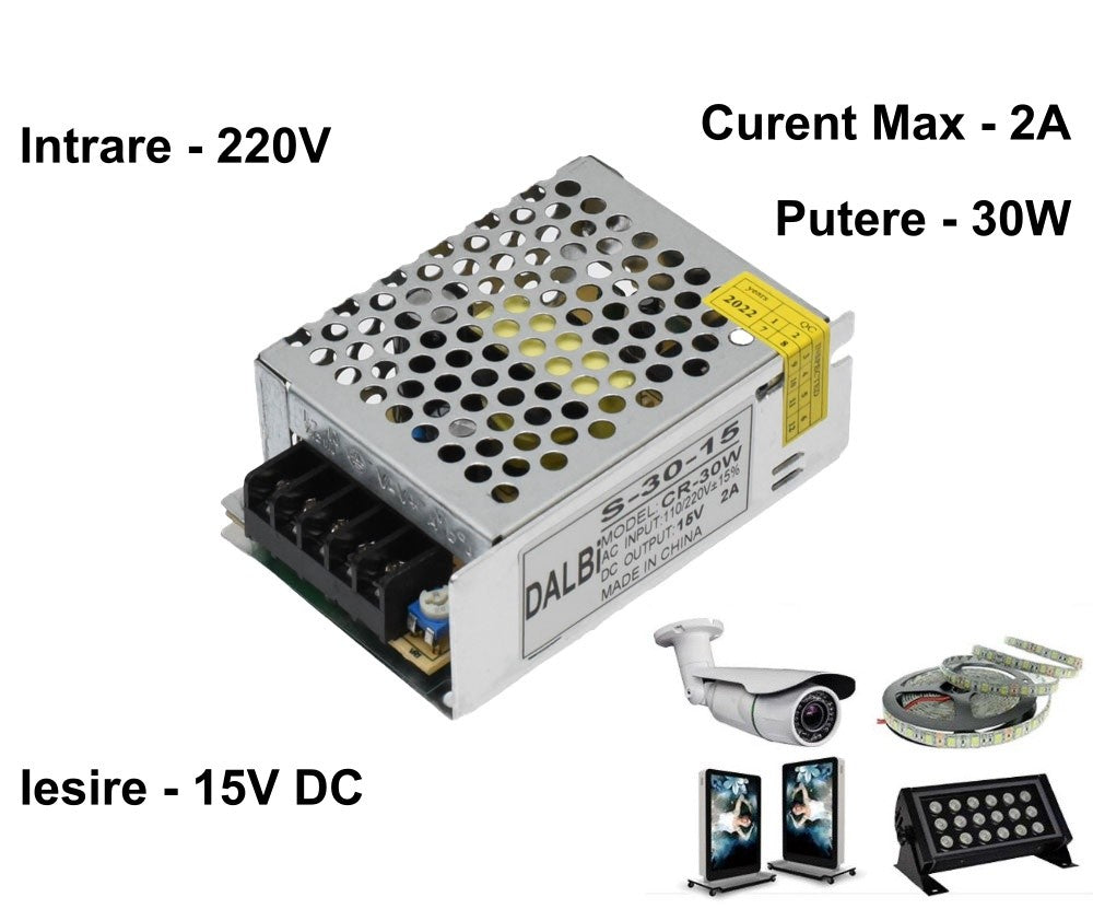 Slim Power Supply, Metal Casing, Indoor, 15V, 30W, 2A