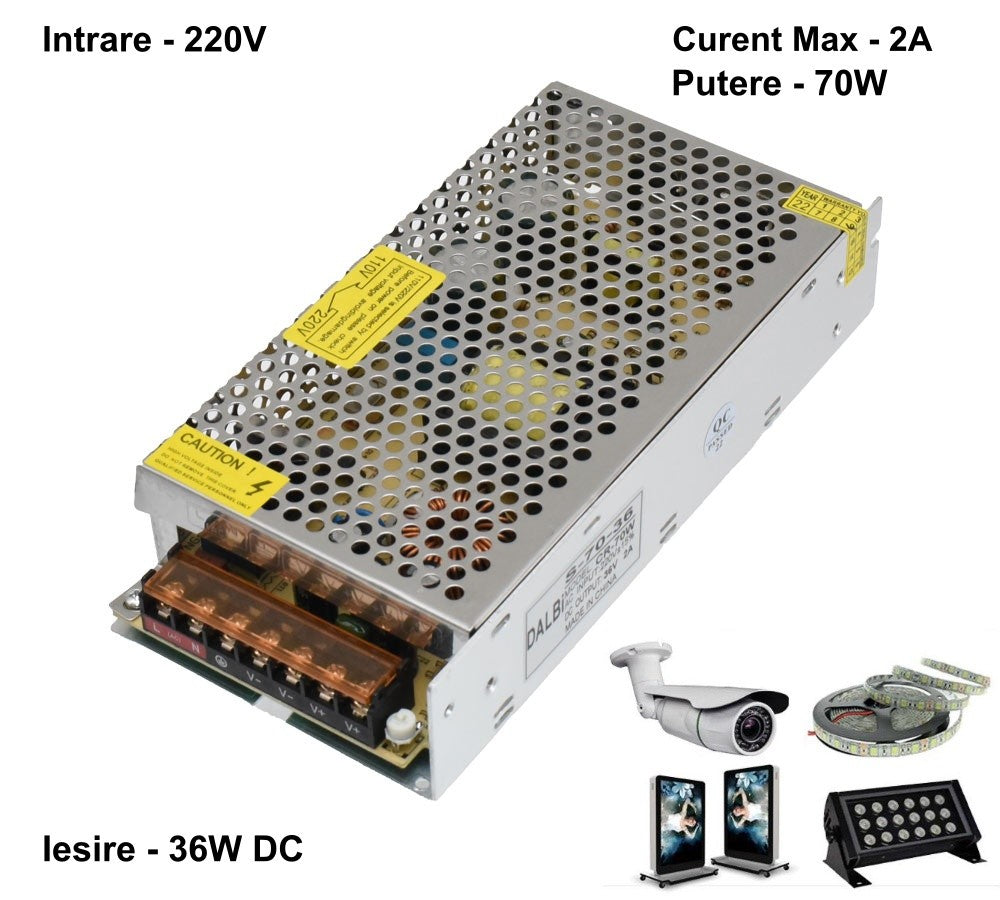 Slim Power Supply, Metal Casing, Indoor, 36V, 70W, 2A
