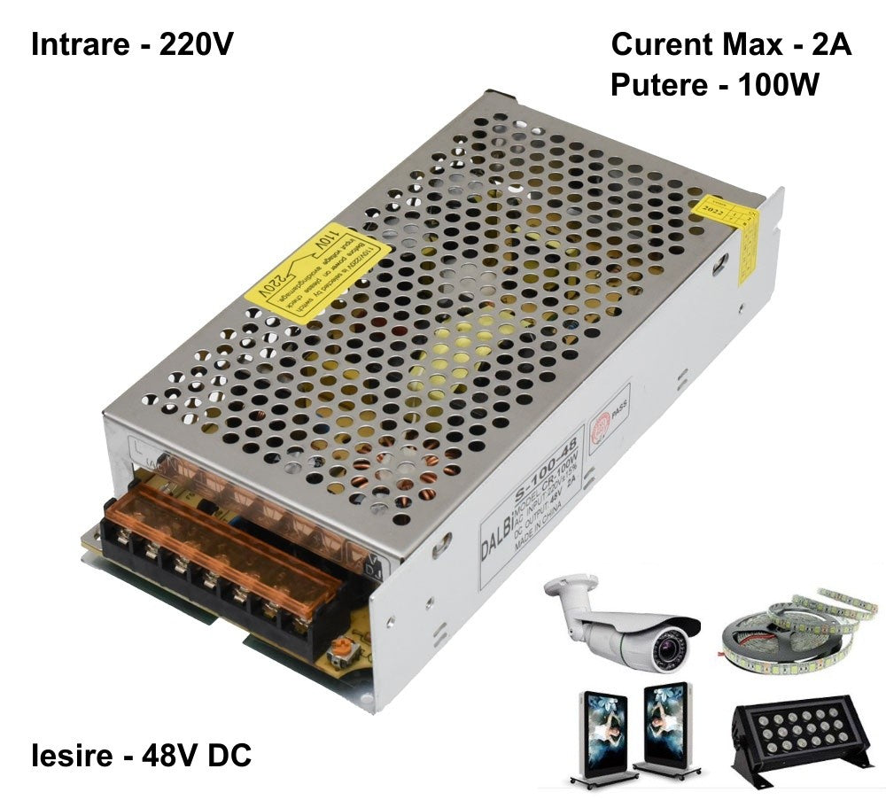 Slim Power Supply, Metal Casing, Indoor, 48V, 100W, 2A
