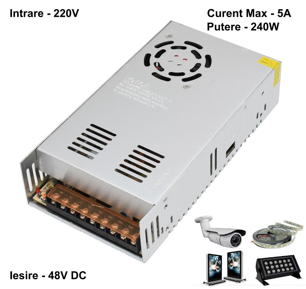 Slim Power Supply, Metal Casing, Indoor, 48V, 240W, 5A