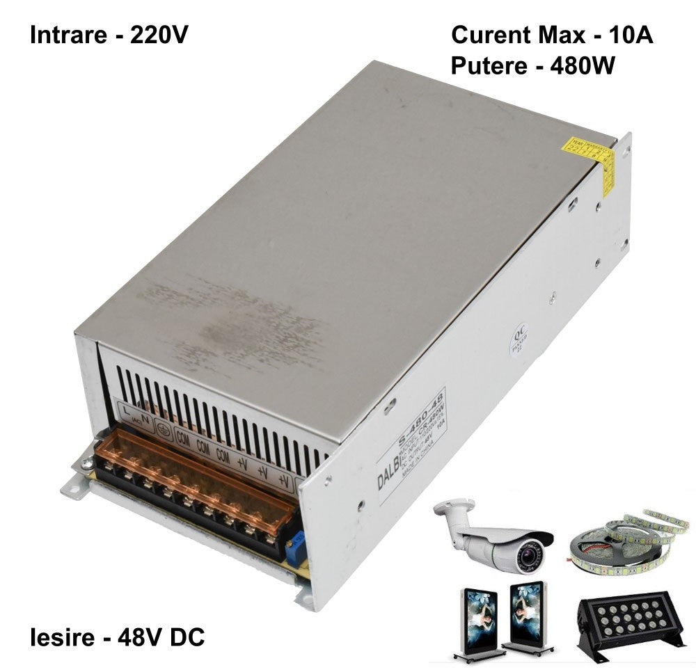 Slim Power Supply, Metal Casing, Indoor, 48V, 480W, 10A