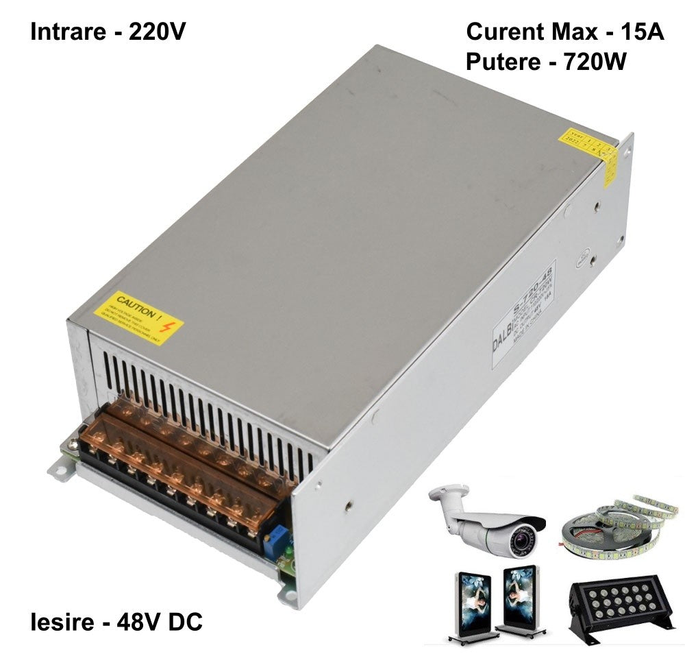 Slim Power Supply, Metal Casing, Indoor, 48V, 720W, 15A