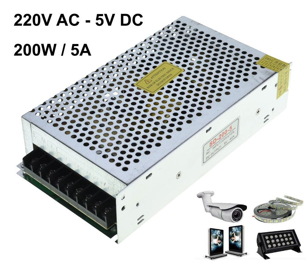 Power Supply, Metal Case, Indoor, 5V, 200W, 40A