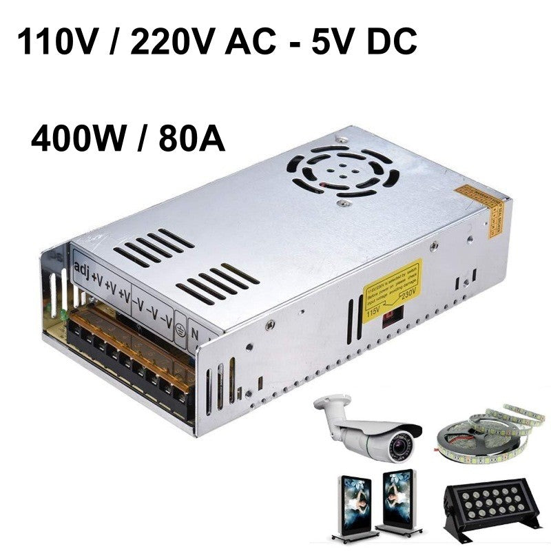 5V Power Supply, Metal with Fan, 80A, 400W Power, ElectroAZ