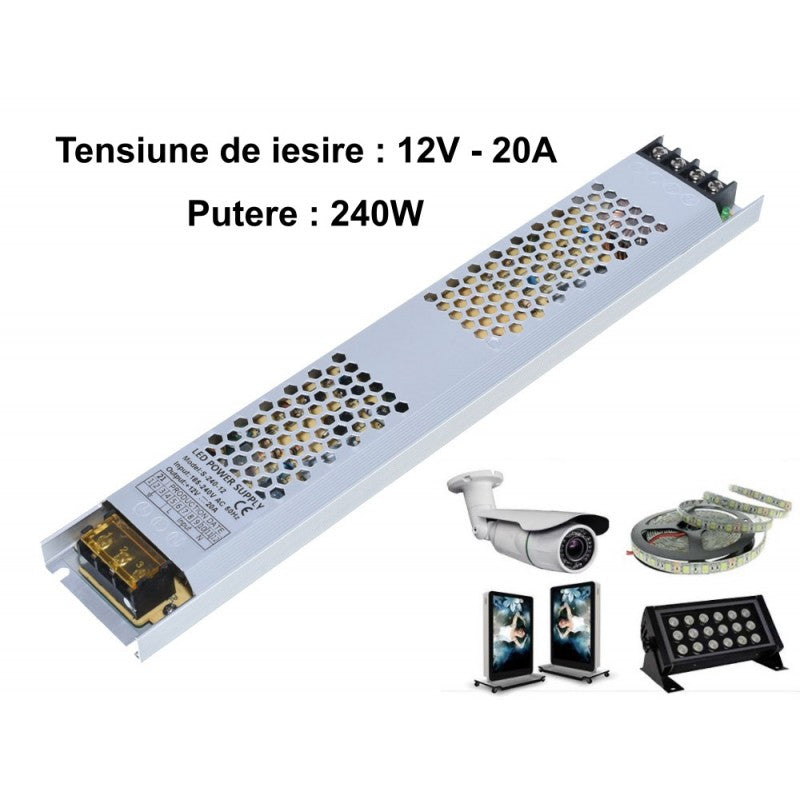 Power Supply, Slim, Indoor, 12V, 240W, 20A