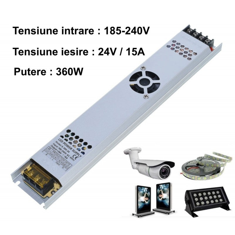 Power Supply, Slim, Indoor, 24V, 15A, 360W