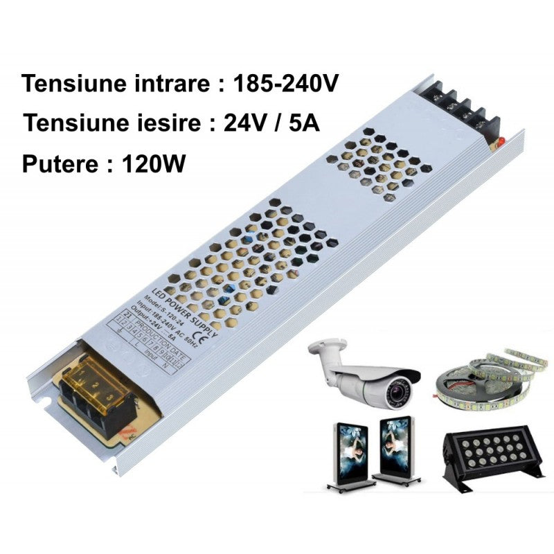 Power Supply, Slim, Indoor, 24V, 5A, 120W