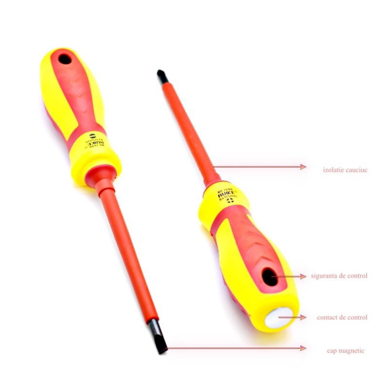 Yellow Insulated Screwdriver with LED 6X125MM / Slotted