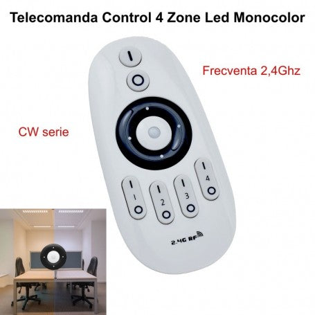 LED CCT Monocolor Controller Remote, 4 Zones, 2.4GHz RF - Intensity and Temperature Adjustment