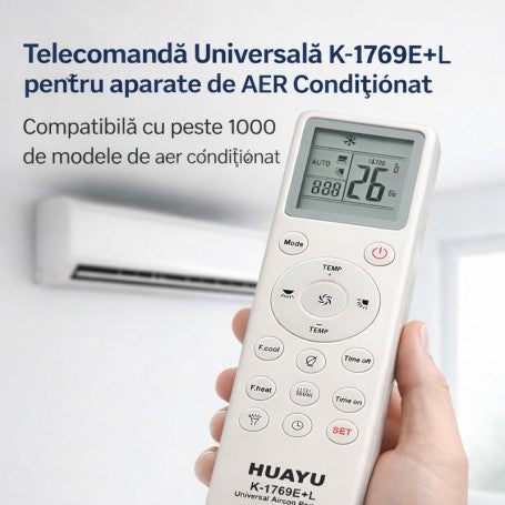 Telecomanda universala AC, compatibila cu peste 1000 modele, display LCD, butoane mod si timer