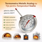 Analog Metallic Thermometer with Rod for High Temperatures up to 300 degrees Celsius with 120 mm Rod – Ovens and HoReCa