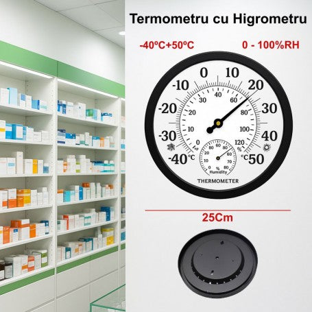 Round Thermometer -40+50°C with Hygrometer 0-100RH - TH9250P