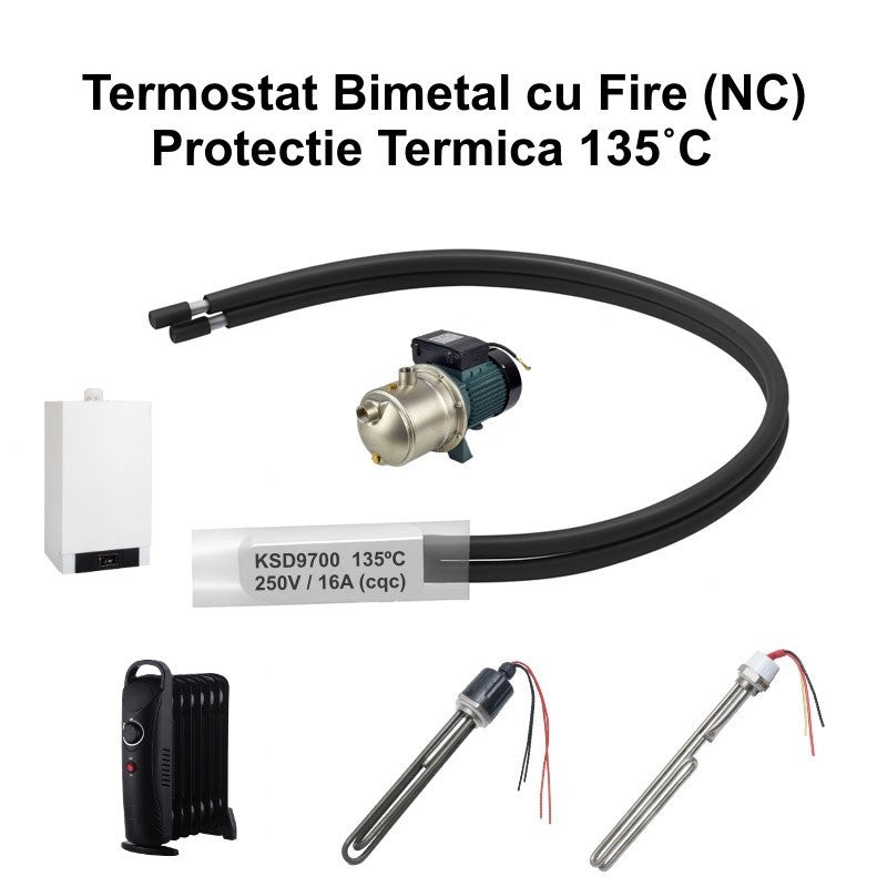 Thermostat Temperature 135˚C with Wires, Bimetal KSD9700 NC, 250/16A - DALBI