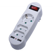 Triple Socket 2 Euro+1 Schuko with 2 USB
