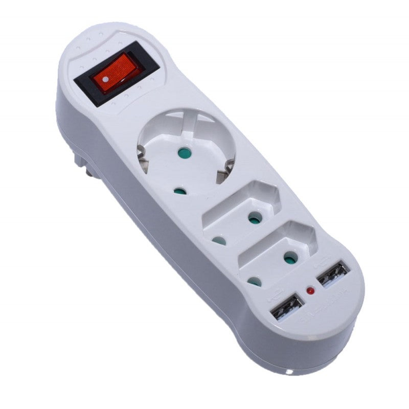 Triple Socket 2 Euro+1 Schuko with 2 USB