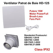 Square Bathroom Fan HD125 - 15W / Brushless Motor