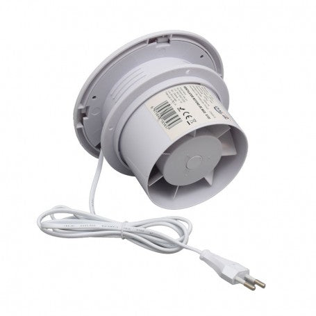 Ventilator de baie 150mm cu motor Brush-Less, vedere laterala cu cablu si stecher