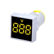 Digital Voltmeter, LED, Square Panel, 22mm, Screw Mount, Yellow