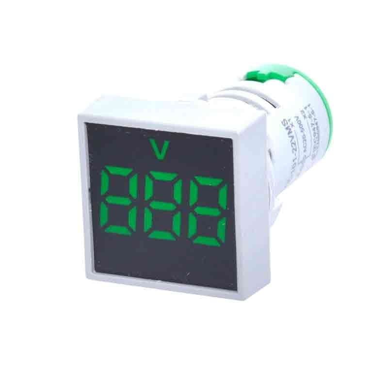 Digital Voltmeter, LED, Square Panel, 22mm, Screw Fixing, Green